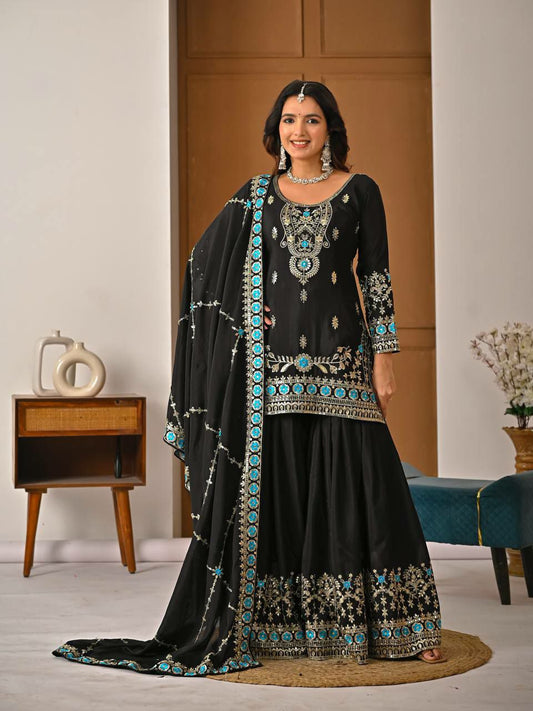 Heavy NC Vichitra Silk Material With 5mm Sequence And Embroidery Work