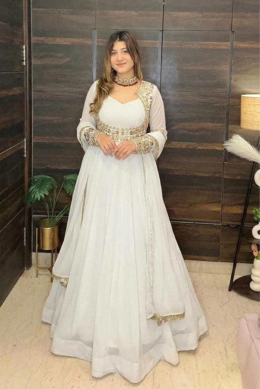 pure Faux Georgette With Multi Needle Work and Embroidery Work
