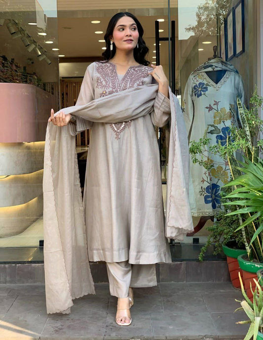 Muslin Cotton Heavy Embroidered Coding Work And Flared