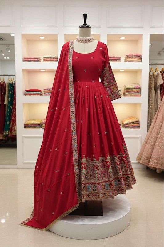 Pure Cinon Silk With Heavy Embroidery Coding Dori and 3-5mm Sequence Work With Full-Sleeve With (Attached Ped)