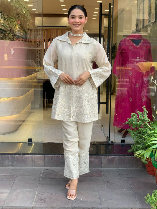 Embroidery Work CORD SET Premium Chanderi Silk With Embroidery styels