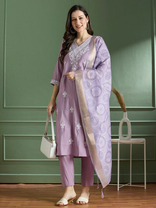 Roman Silk with Beautiful Embroidery With cotton tread Work