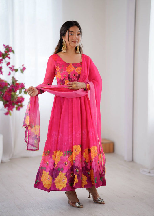 Gown Febrics Organza Soft Taby Silk Heavy Quality Fabric With Digital Print And ,