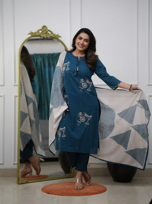 Nack with Embroidery Work And heavy Silk Print Dupatta