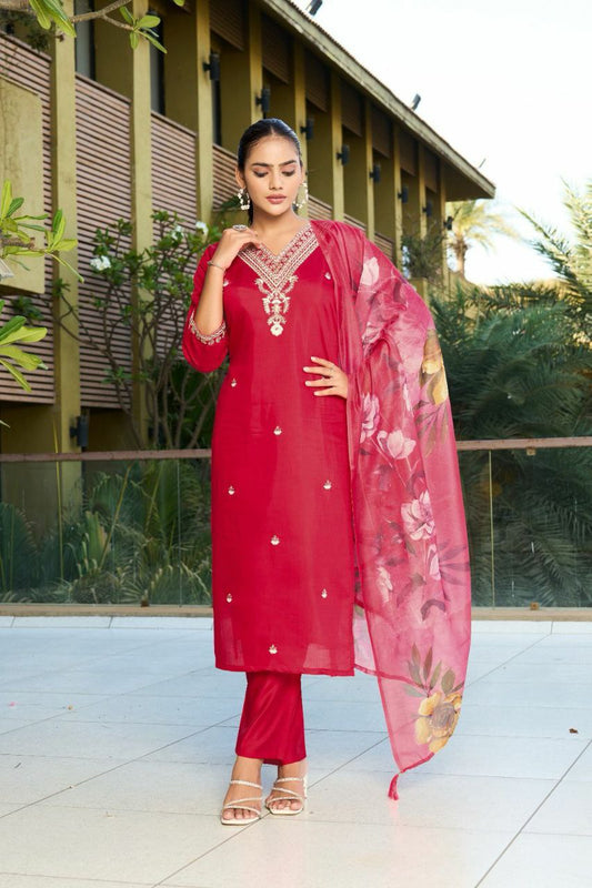 Roman Silk with Beautiful Embroidery With Sequence Work