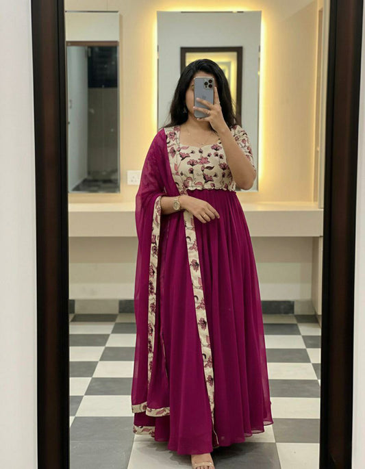 Fox Georgette fabric with print And Duppatta with lace border