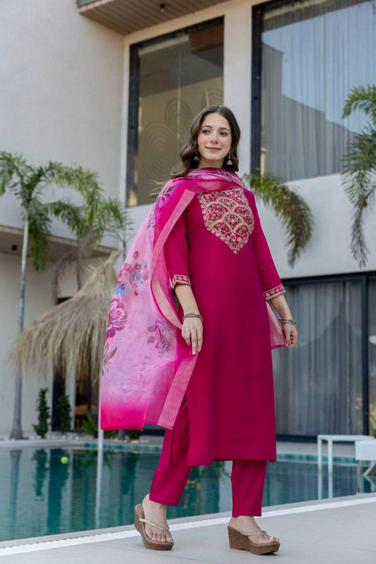 PURE VISCOSE CHANDERI WITH SEQUENCE COADING EMBROIDERY WORK