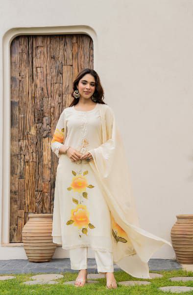 PURE VISCOSE CHANDERI WITH SEQUENCE COADING EMBROIDERY WORK