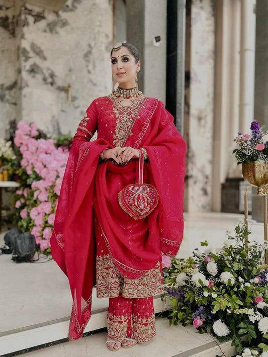 Pure CRUNCHY SILK With Heavy Embroidery Sequence Work With Full Sleeve