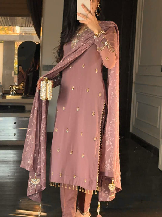 Heavy Faux Georgette With Heavy Embroidery Sequence Work With Beads Work With Full Sleeve