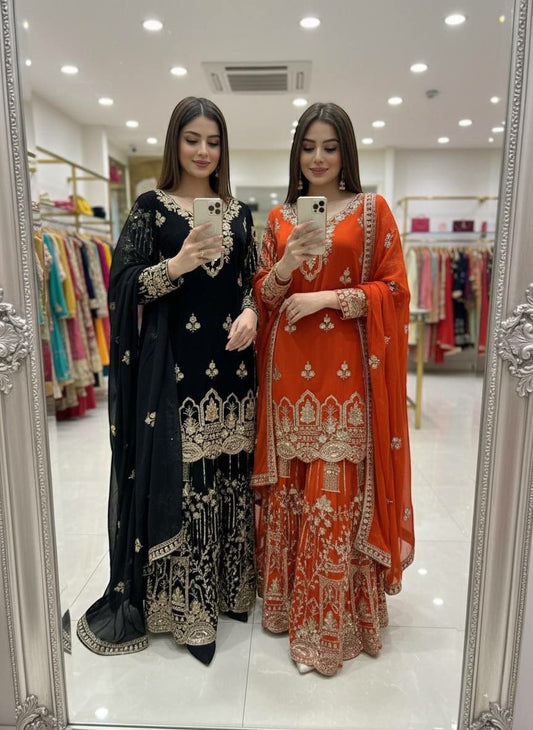Pure *Fox Georgette With Embroidery 5mm Sequences Work With Full-Sleeves