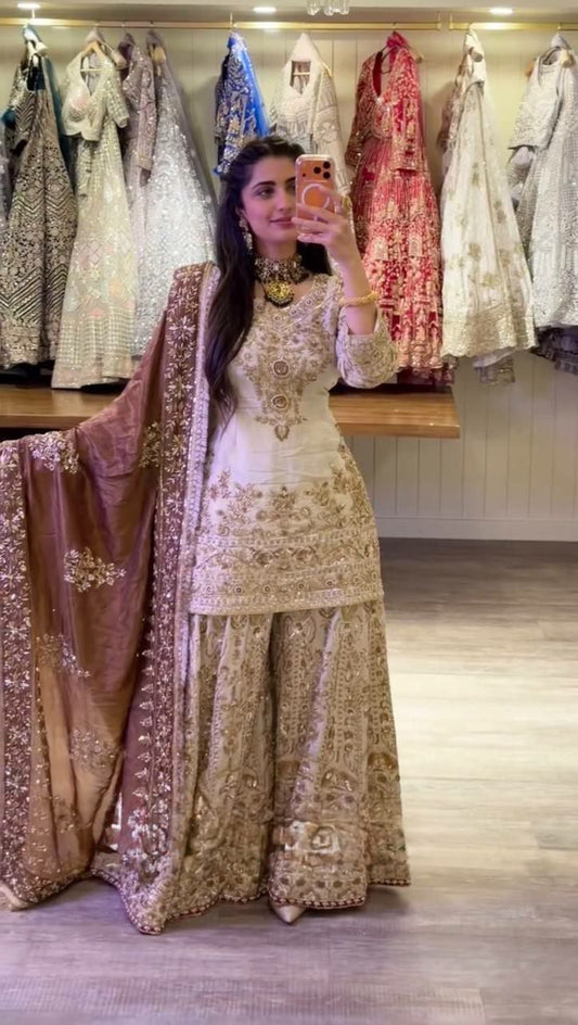 HEAVY EMBROIDERED CHINE SEQUENCE WORK