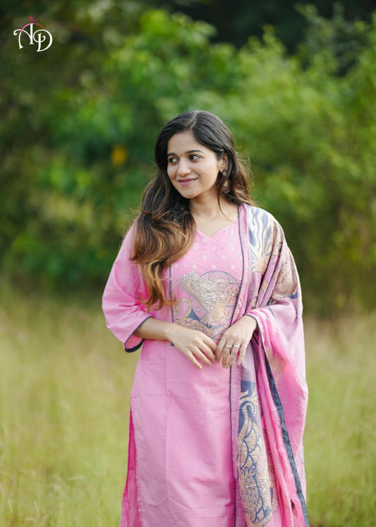 A stunning olive-green & cute pink kurti