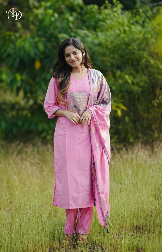 A stunning olive-green & cute pink kurti