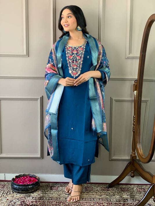 VISCOSE CHAMDERI WITH SEQUENCE CODING EMBROIDERY WORK KURTIS