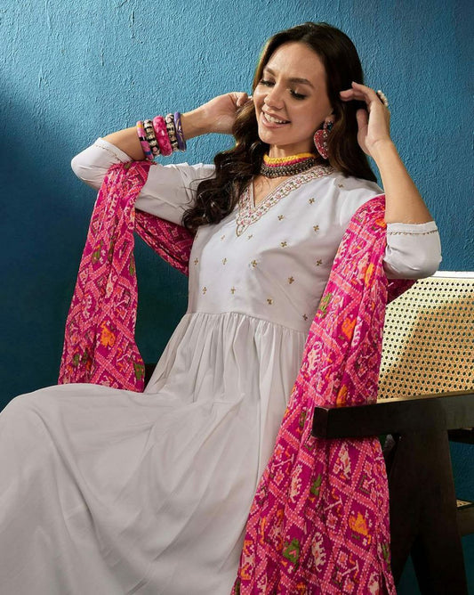 HEAVY VISCOSE CHANDERI WITH EMBROIDERY WORK KURTIS