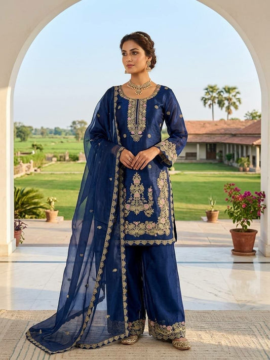 Deep Emerald Silk Salwar Suit with Floral Pink and Gold Embroidery - Traditional Indian Wedding Guest Outfit - Luxury Festive Wear for Women