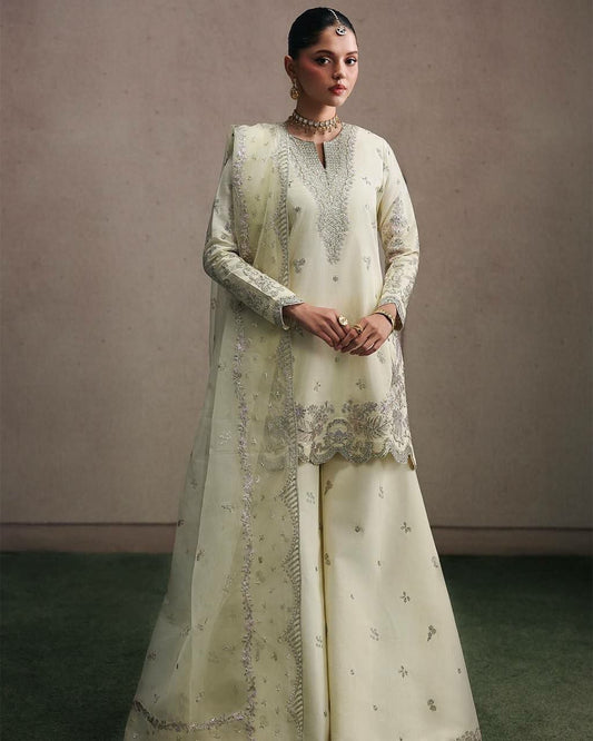 Traditional Pastel Silk Embroidered Suit for Festive Occasions and Celebrations