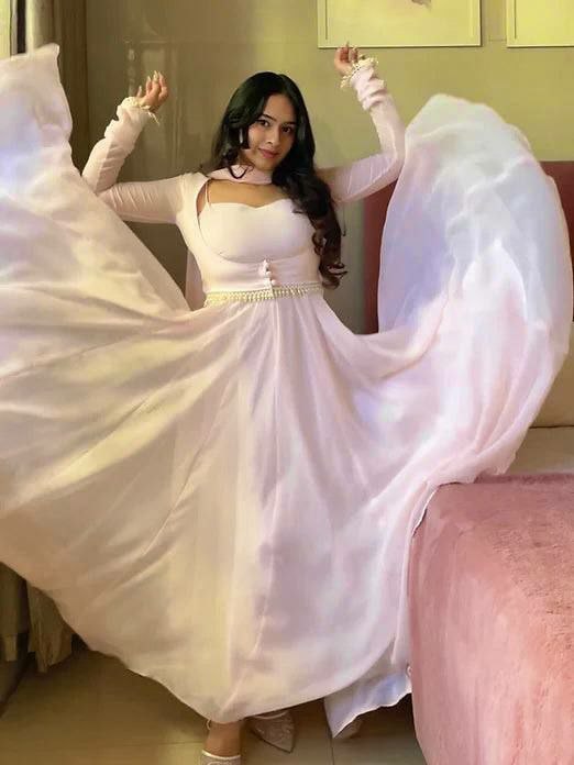 Designer Blush Pink Flared Anarkali Suit - 3-Piece Indian Ethnic Wear for Women - Festive Party Wear Long Frock with Dupatta