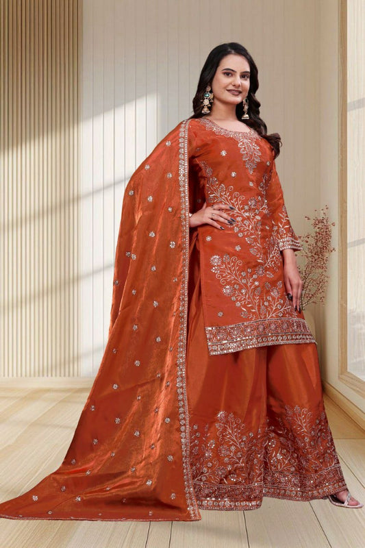 Enchanted Autumn Garden Floral Sharara | Timeless Traditional Silhouette with Shimmering Silver Accents | Perfect Traditional Apparel for Special Festive Events