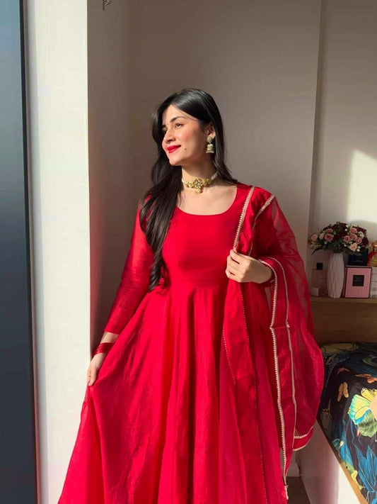 Premium Tabby Silk Red Color Kurtis