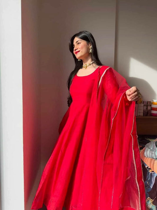 Premium Tabby Silk Red Color Kurtis