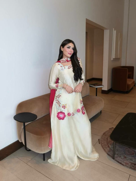 Heavy Roman Glass Silk Kurti Set