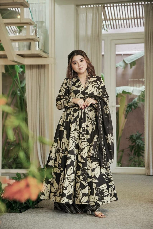 Maslin cotton With Digital Anarkali Gowan