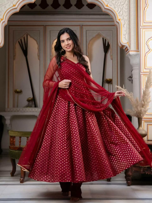 Chanderi Jacquard Butti Anarkali Gown