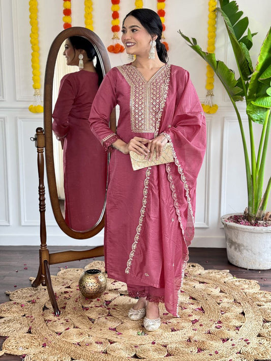 VISCOSE CHANDERI WITH SEQUENCE CODING EMBROIDERY WORK KURTIS