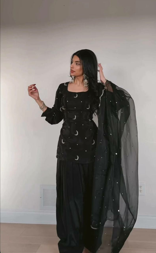 Heavy Natural Crep Silk With Sequence Multi Needle Embroidery Work, Zari With Full Sleeve.