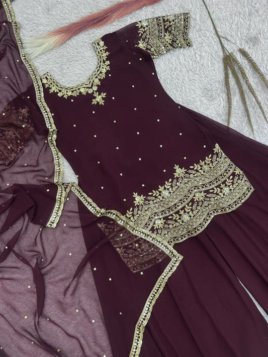 HEAVY FAUX GEORGETT BEAUTIFUL EMBROIDERY SEQUENCE AND CUT WORK