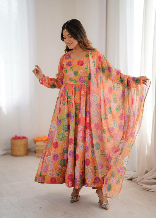 FABRIC PURE SOFT LIGHTWEIGHT ORGANZA FLORAL PRINT FABRIC INNER MICRO COTTON
