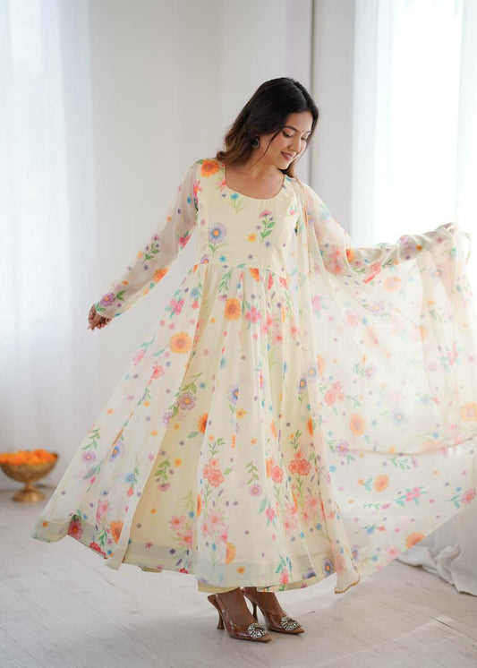 LIGHTWEIGHT ORGANZA FLORAL PRINT FABRIC INNER MICRO COTTON