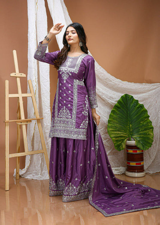 Natural Crep With Sequence Embroidery Work Inner : Micro