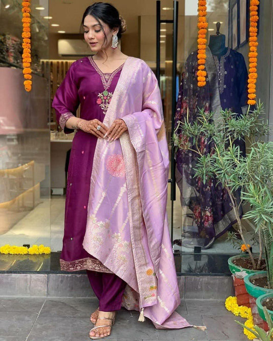 PURE VISCOSE CHANDERI WITH SEQUENCE COADING EMBROIDERY WORK