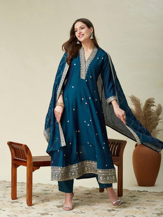 CP VICHITRA SILK WITH SEQUENCE CODING EMBROIDERY WORK