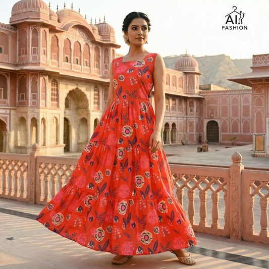 Cotton sleeveless Ruffle Maxi Dress