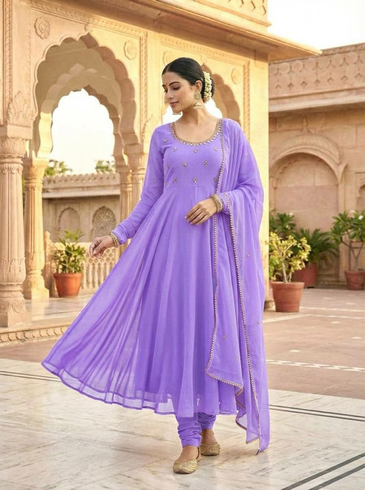 Febrics Georgette Heavy Quality Fabric With Hand Mirror Embroidery, Full Sleeve Embroidery