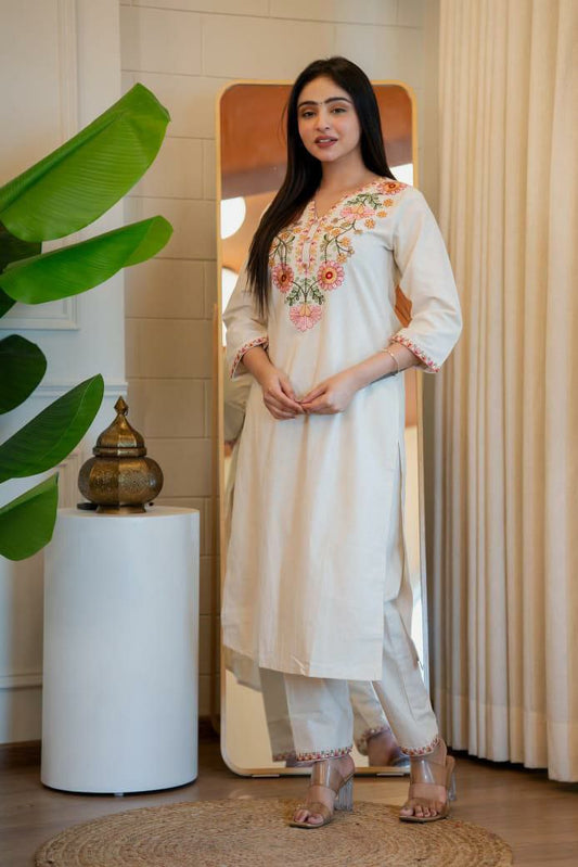 ELEGANT WHITE KURTI WITH EMBRODERY WORK