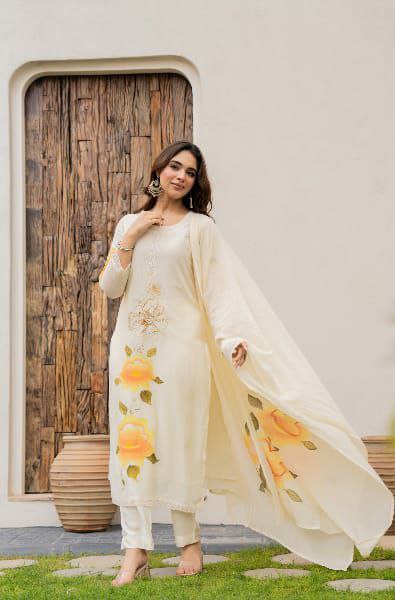 PURE VISCOSE CHANDERI WITH SEQUENCE COADING EMBROIDERY WORK