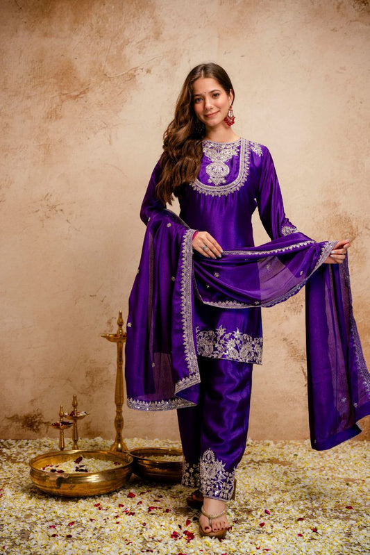 PURE VISCOSE CHINON SILK WITH SEQUENCE COADING EMBROIDERY WORK