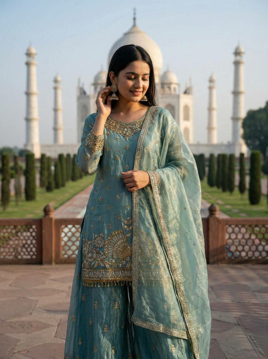 Pure Fendy Silk With Heavy Embroidery Sequence Work And Full Sleeve