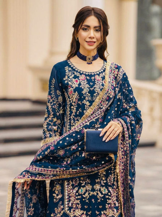 Top Fabric Heavy Faux Georgette With Heavy Embroidery 3mm Sequence Work With Beads Work With Full Sleeve