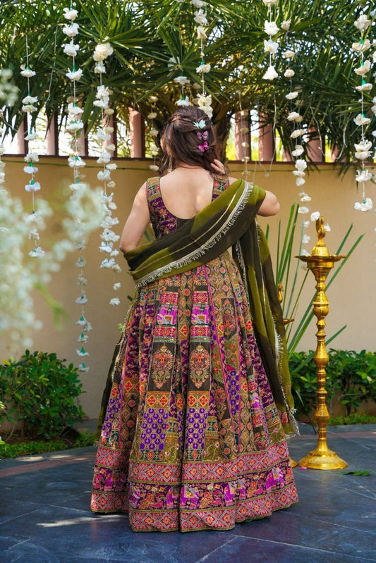 Digital printed Jimmy organza silk suit with huge flai