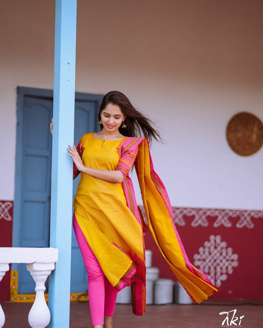 Beautiful Suit Sets in pure kanchi cotton Top pent with duppta