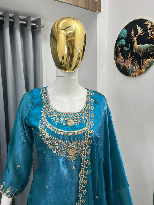 FESTIVAL SEASON LUNCH NEW DESIGNER HEAVY EMBROIDERY WORK ON FENDY FABRIC TOP SHARARA AND DUPATTA SET