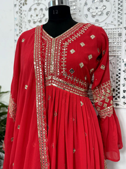 Heavy Blooming Vichitra Silk And Sleeve With Work Gown