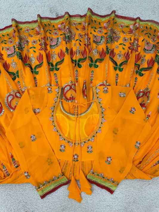 beautiful Designer Suit On Faux Georgette febric with inner and Thred with sequnce work Flared Kurti Set