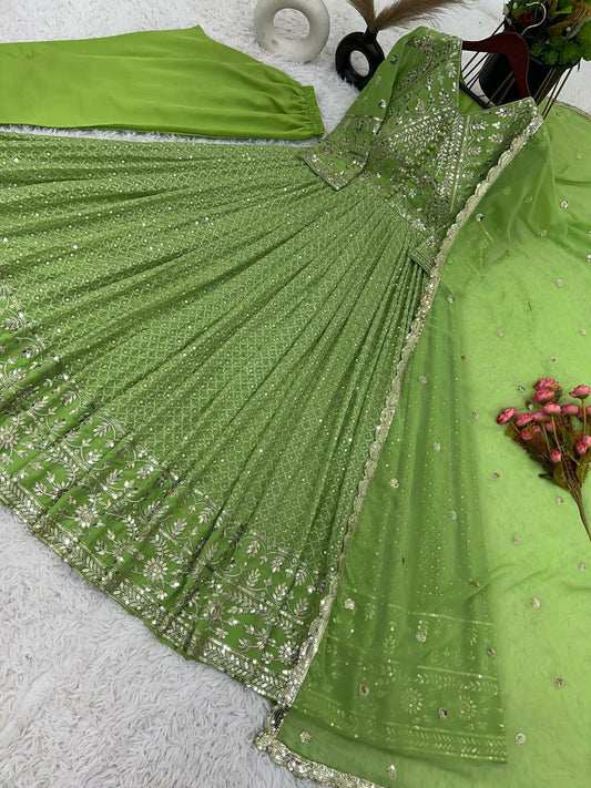 Faux Georgette With Heavy Embroidery Sequence Work Full Sleeve Gown